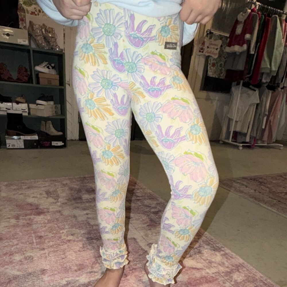 Matilda Jane Girls Ankle Leggings Size 10 Floral Ruffle Cuffs